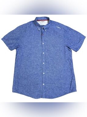 Hummer Brand Men's Extra Large Blue Linen-Blend Short-Sleeve Button Down Shirt